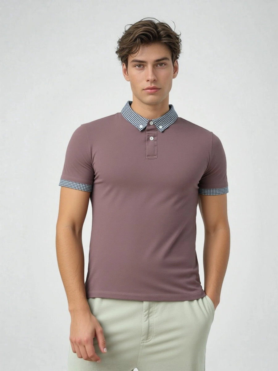 Men's Contrast Button-Down Slim Polo Shirt – Short Sleeve, S-2XL