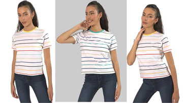 Ladies Striped Crew Neck Tee – Active Casual T-Shirt, XS to 3XL