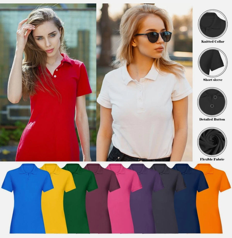 Ladies Plain Polo Shirt – Short Sleeve Summer Sports Top, S to 2XL