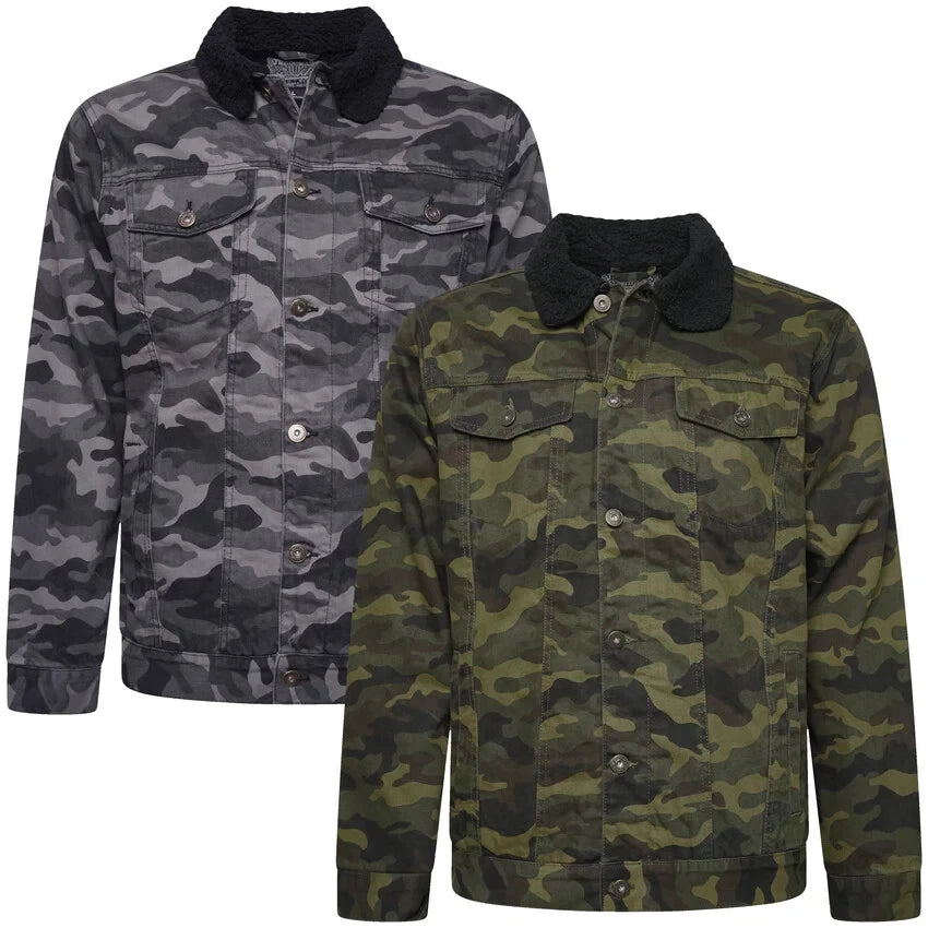 Men’s Camouflage Sherpa Lined Denim Jacket – Warm Winter Work Coat