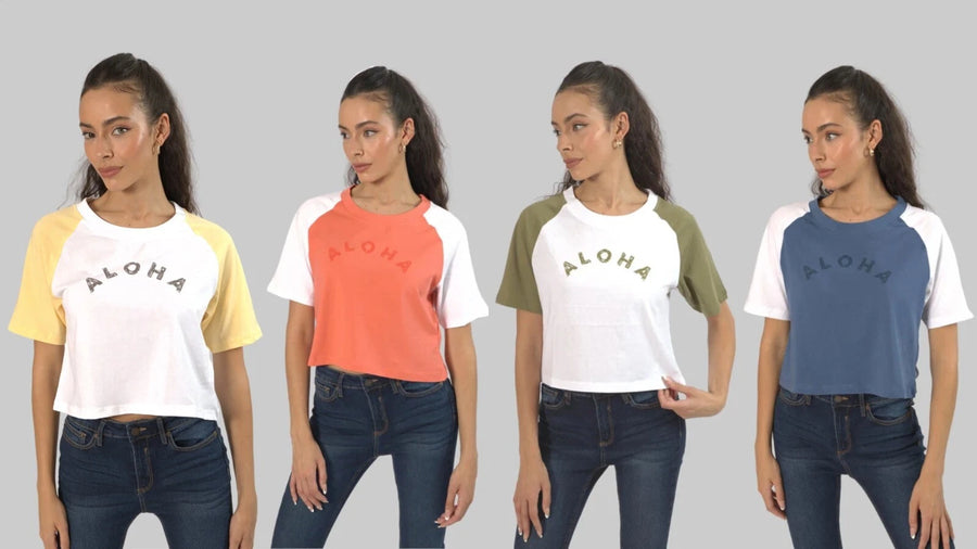 Ladies Cropped Graphic Round Neck Tee – Active Casual, XS-3XL