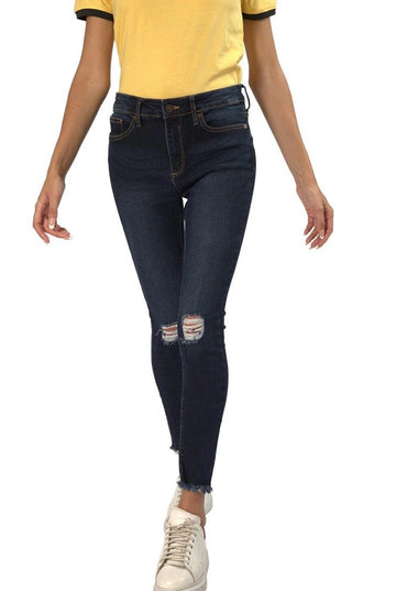 Womens Lily Ripped Skinny Stretch Jeans – Slim Fit Mid Rise Denim Pants