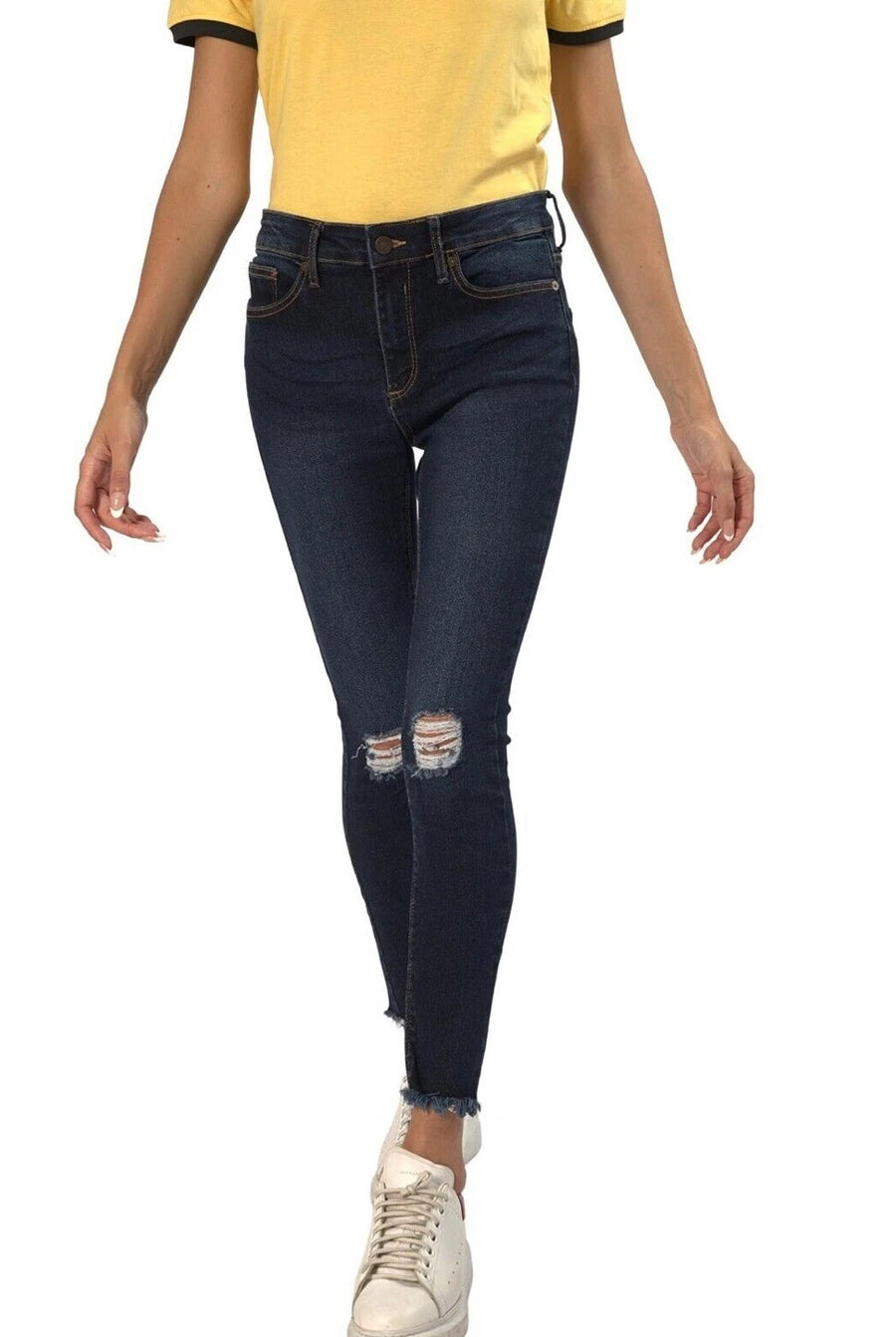 Womens Lily Ripped Skinny Stretch Jeans – Slim Fit Mid Rise Denim Pants