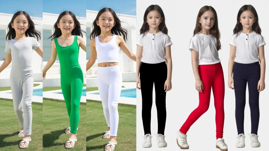 Girls Full Length Cotton Thick Leggings – Plain Standard Trousers, Ages 2-11