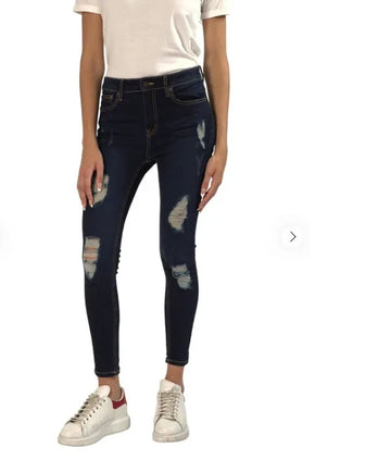 Womens Popy Distressed Skinny Stretch Jeans – Mid Rise Denim Pants