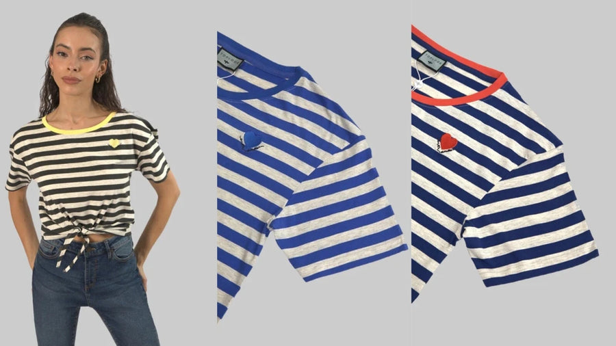 Ladies Ringer Striped Twisted Crew Neck Tee – Active Casual T-Shirt, XS to 3XL