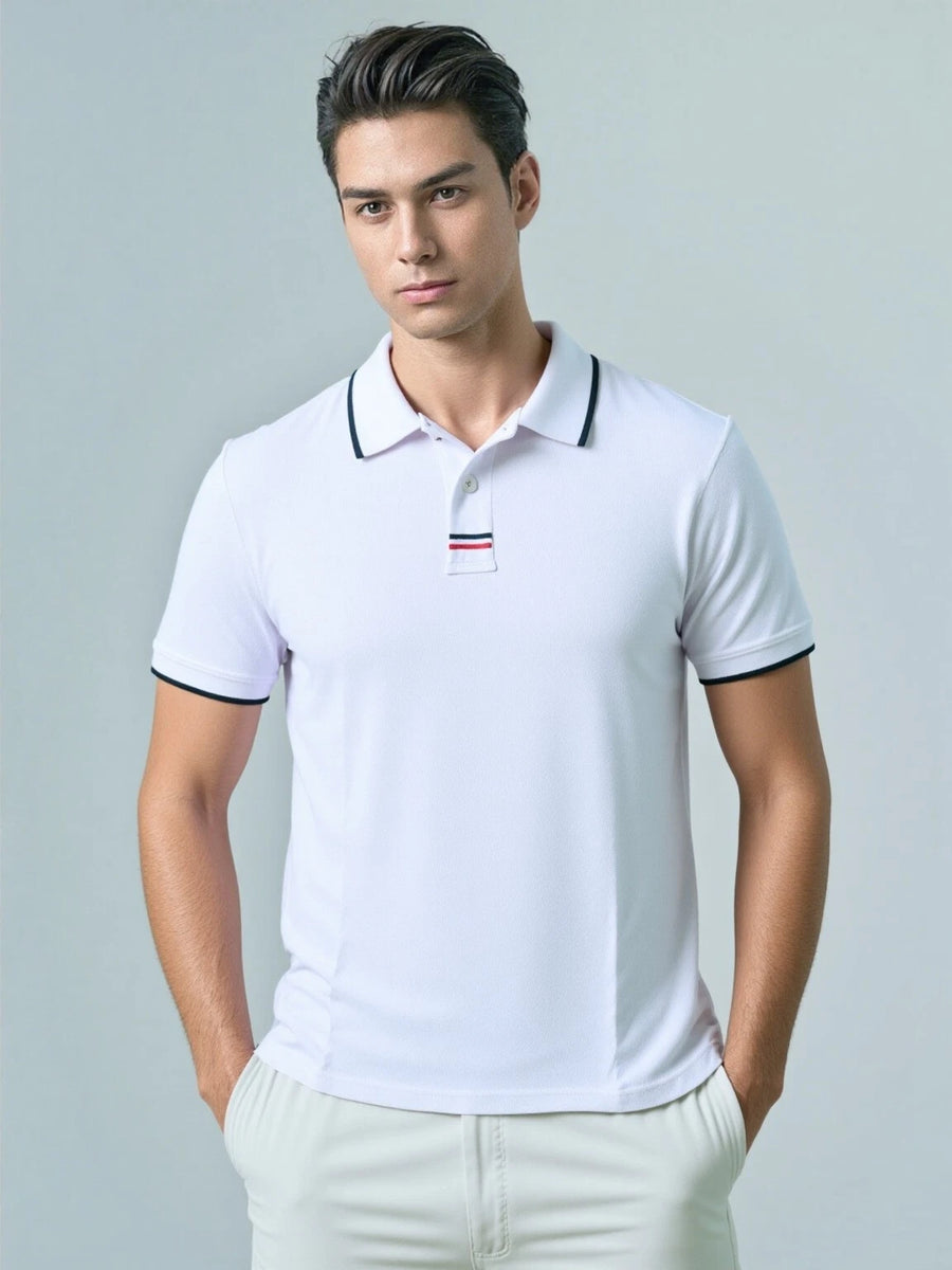 Men's Contrast Collar Slim Polo Shirt - Short Sleeve, S-2XL, 6 Colors