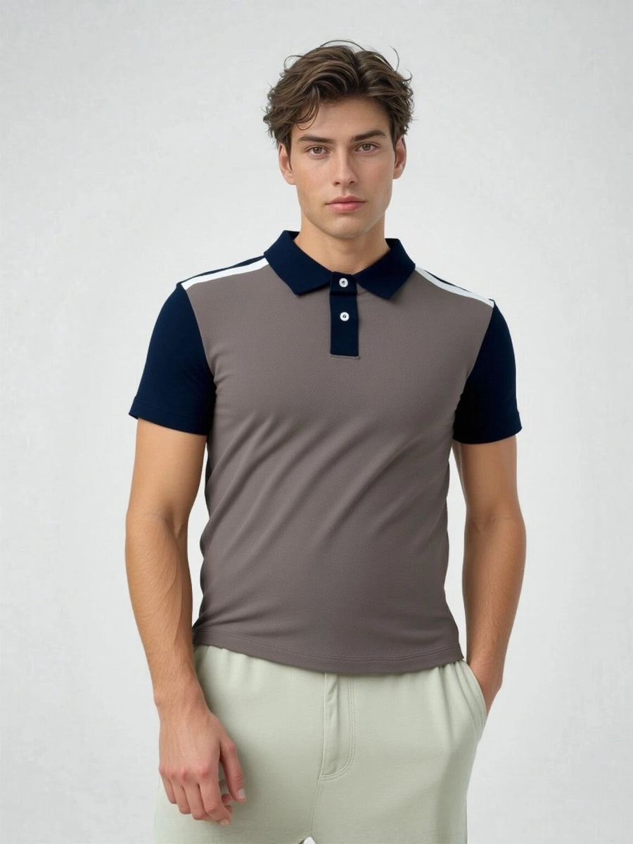 Men's Contrast Panel Slim Polo Shirt – Short Sleeve, S-2XL, 6 Colors