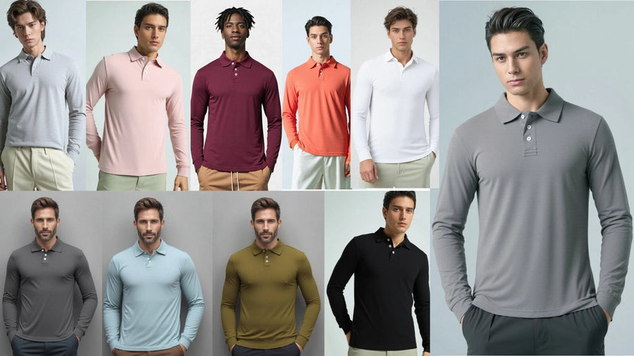 Men's Long Sleeve Plain Polo Shirt – Casual Outdoor Top, S-2XL