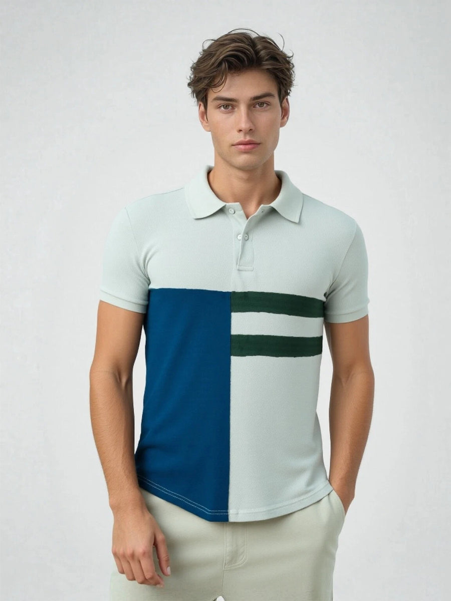 Men's Vertical Panel Polo Shirt – Short Sleeve, S-2XL, 6 Colors