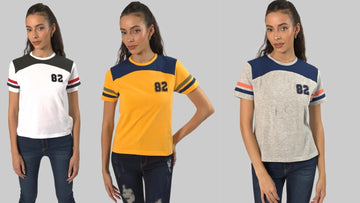 Ladies Crew Neck Contrast Panel 3/4 Sleeve Tee – XS to 3XL