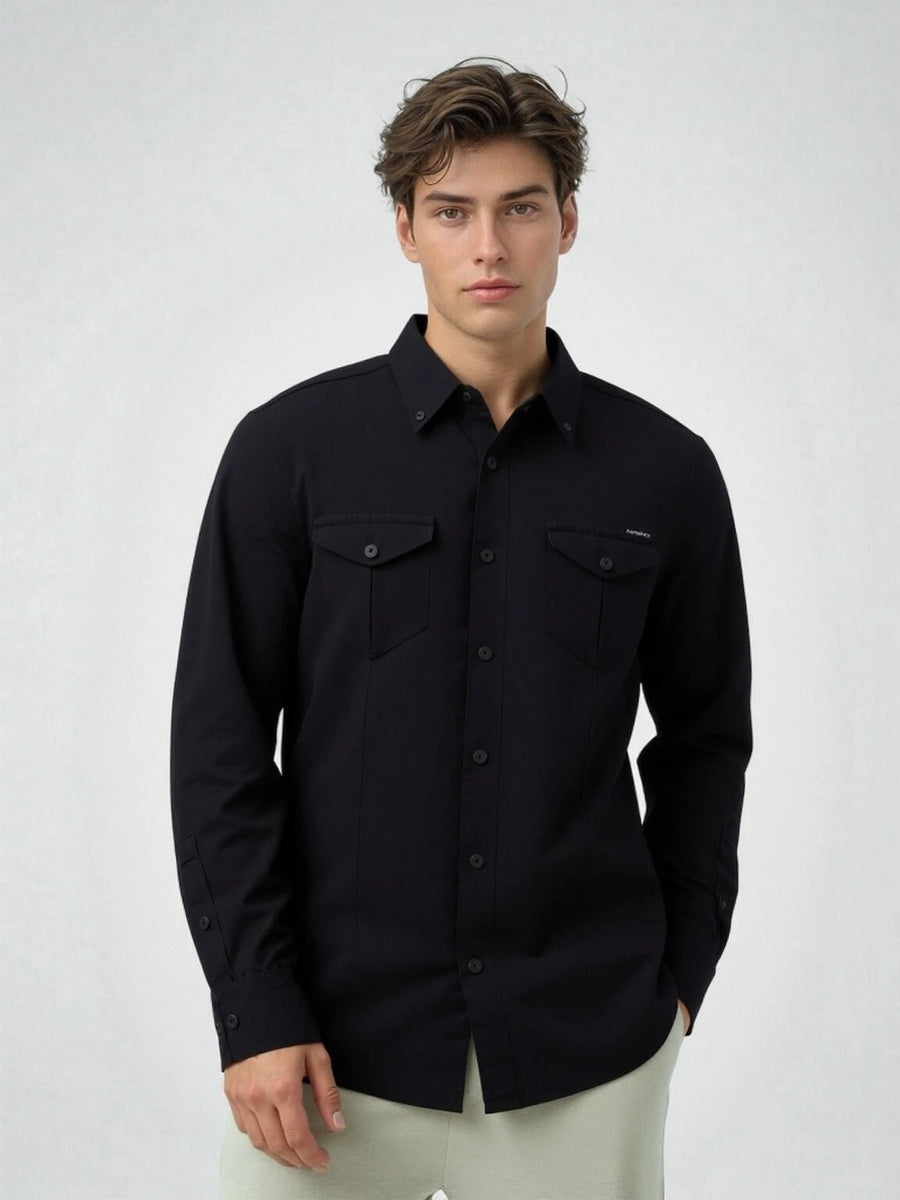 Men’s Solid Long Sleeve Shirt – 2 Pocket Work & Casual Style